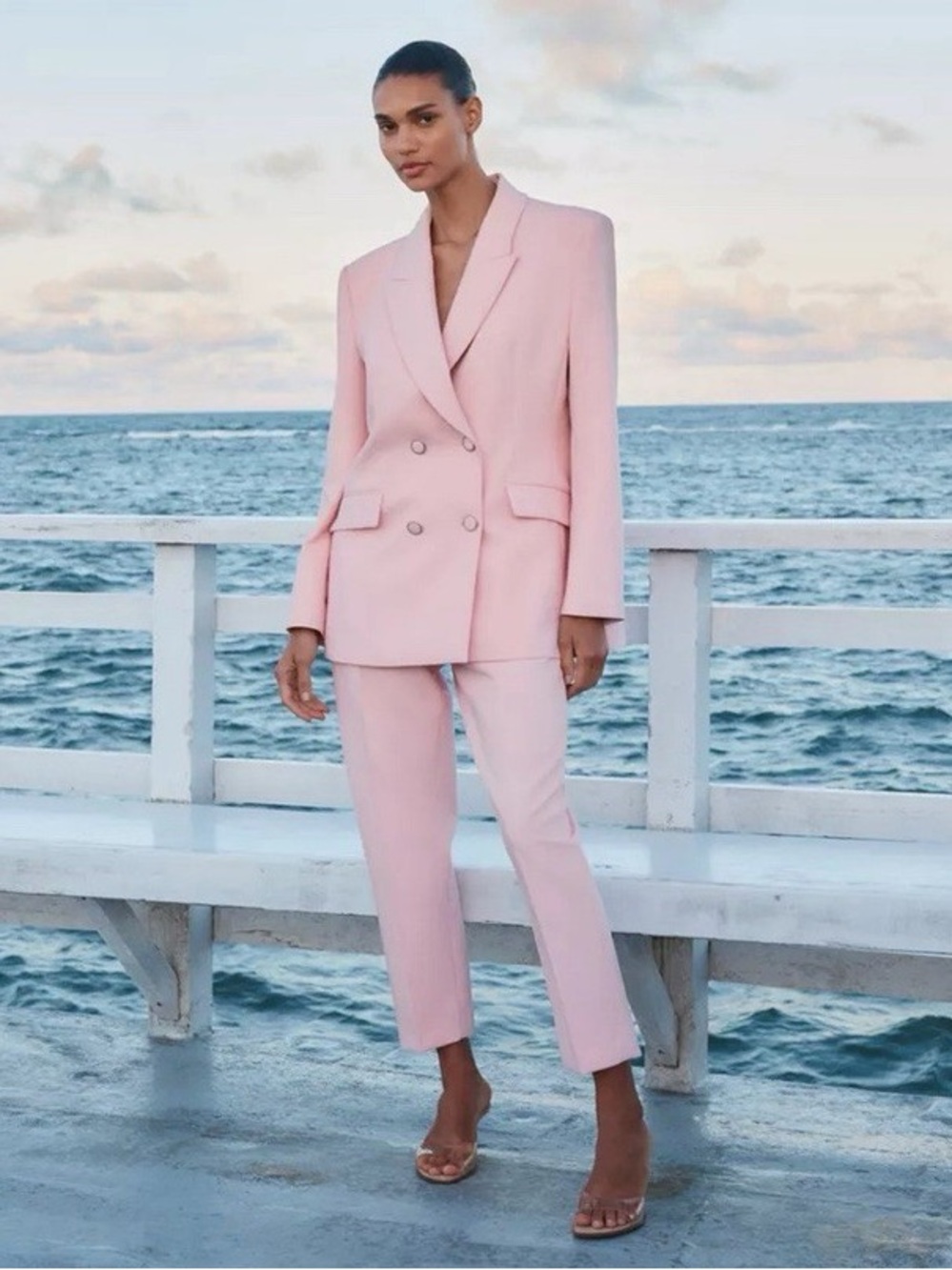 NWT. Zara Pink Viscose Blend Double Breasted Jacket/Blazer. Size M. - Picture 2 of 11